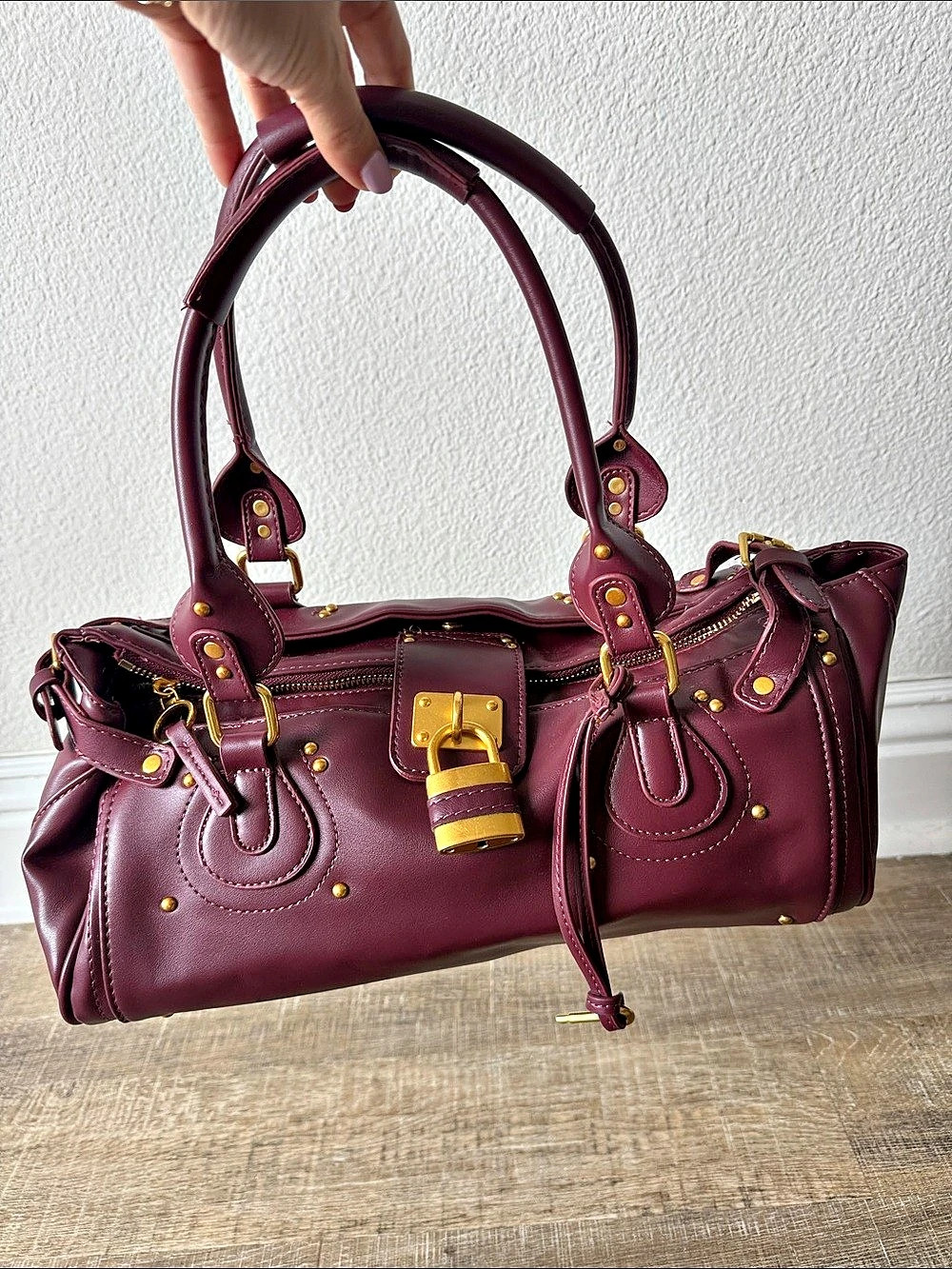 Burgundy Faux Leather Bag Structured Shoulder Bag